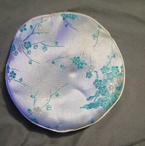 Elegant Floral Silk Pouch - White and Teal